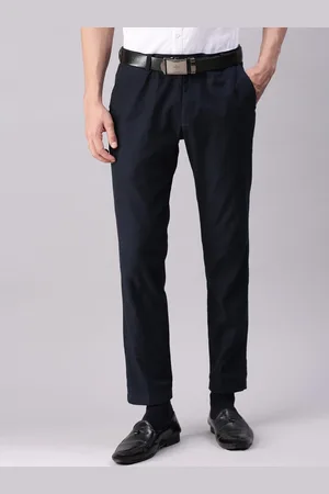 Kryptic Men Solid Cotton Blend Tapered Fit Cropped Formal Trousers