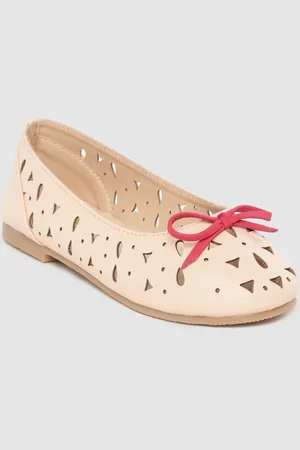 YK Girls Peach-Coloured Laser Cuts Ballerinas with Bow Detail