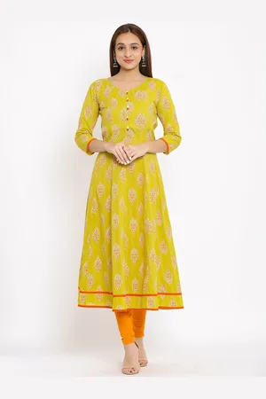 HERE&NOW Green Abstract Printed Panelled Anarkali Kurta