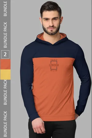 bullmer Pack of 2 Typography Printed Long Sleeves Hooded T-shirts