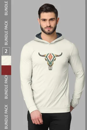 bullmer Pack of 2 Graphic Printed Long Sleeves Hooded T-shirts