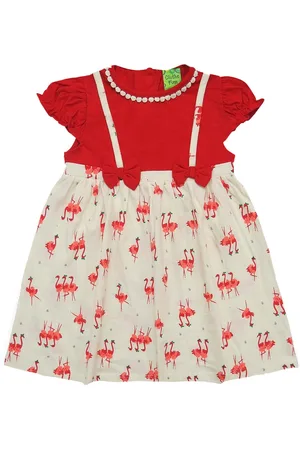 Clothe Funn Girls Conversational Printed Bow Detail Cotton Fit & Flare Dress
