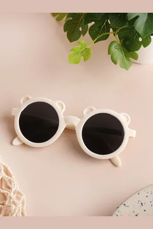 KICKS & CRAWL Unisex Kids Black Lens & White Round Sunglasses with UV Protected Lens
