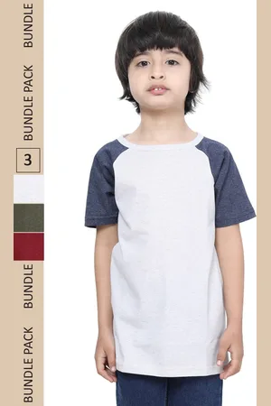 IndiWeaves Boys Pack Of 3 Raglan Sleeves Pure Cotton T-shirt