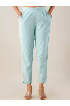 Kohsh Women Mid Rise Pure Cotton Cigarette Trousers