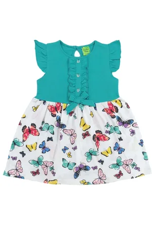 Clothe Funn Girls Conversational Printed Ruffled Cotton Fit & Flare Dress