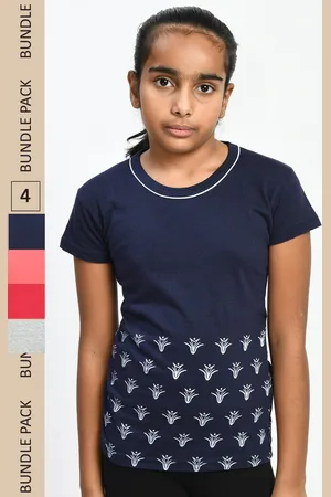IndiWeaves Girls Pack of 4 Printed Pure Cotton T-shirt