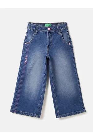 Benetton Girls Low Distress Light Fade Cotton Jeans