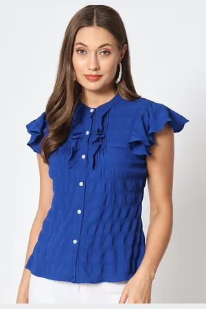 CHARMGAL \Mandarin Collar Flutter Sleeve Crepe Shirt Style Top