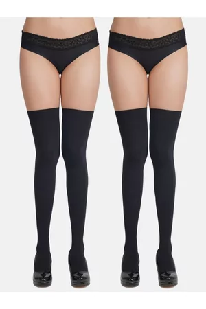 Next2Skin Women Pack Of 2 Black Solid Opaque Thigh-High Stockings