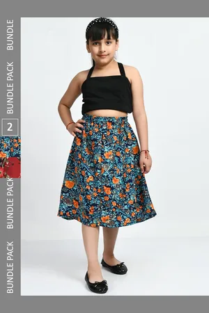 IndiWeaves Girls Pack Of 2 Floral Printed Skirts