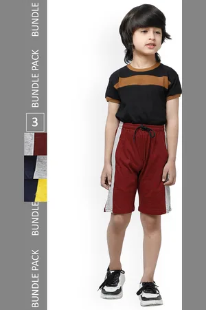 IndiWeaves Boys Pack Of 3 Colourblocked High-Rise Pure Cotton Shorts