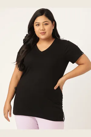 Spirit Animal Women Black Solid V-Neck Plus Size Top