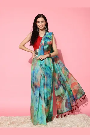 silk land Tie & Dye Organza Chanderi Digital Print Saree