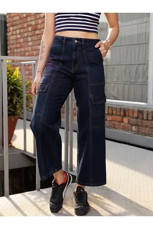STREET 9 Women Blue Jean Wide Leg High-Rise Pure Cotton Jeans