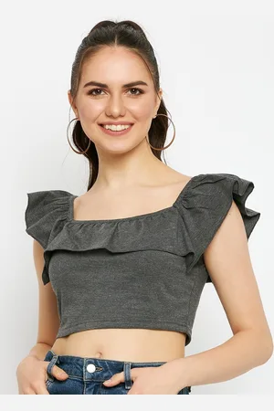 BRINN Square Neck Flutter Sleeves Pure Cotton Crop Top