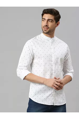 HERE&NOW White Classic Slim Fit Micro Ditsy Printed Pure Cotton Casual Shirt