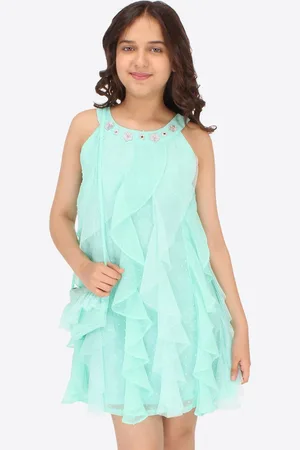 CUTECUMBER Girls Halter Neck Applique Net A-Line Dress