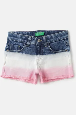 Benetton Girls Regular Fit Washed Cotton Denim Shorts