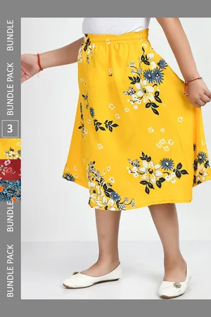 IndiWeaves Girls Pack Of 3 Floral Printed Skirts
