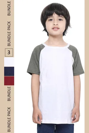IndiWeaves Boys Pack Of 3 Raglan Sleeves Pure Cotton T-shirt