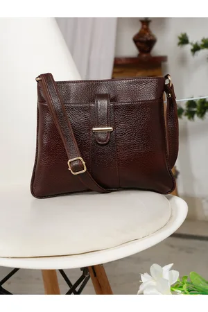 Teakwood Leathers Buckle Detail Textured Leather Structured Sling Bag