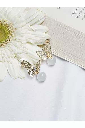 Joker & Witch Women Gold-Toned Butterfly Contemporary Drop Earrings