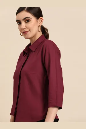 DENNISON Women Maroon Smart Slim Fit Opaque Casual Shirt