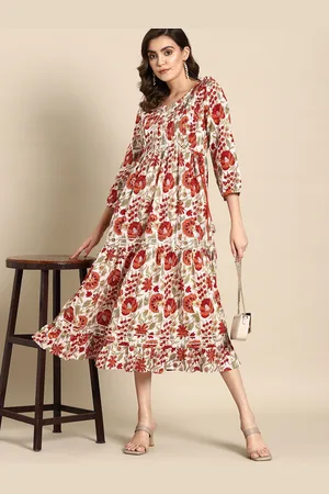 all about you Floral Print Puff Sleeve Cotton A-Line Midi Dress