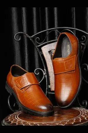 MUTAQINOTI Men Textured Vegan Leather Formal Monk Shoes