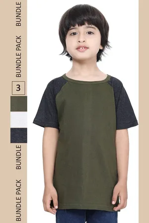 IndiWeaves Boys Pack Of 3 Raglan Sleeves Pure Cotton T-shirt