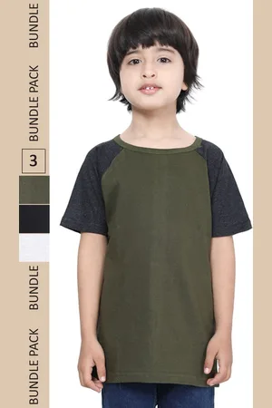 IndiWeaves Boys Pack Of 3 Raglan Sleeves Pure Cotton T-shirt