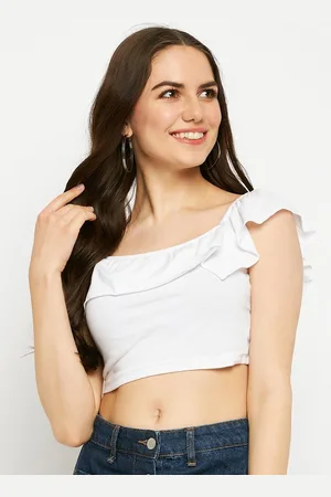 BRINN Square Neck Flutter Sleeves Pure Cotton Crop Top
