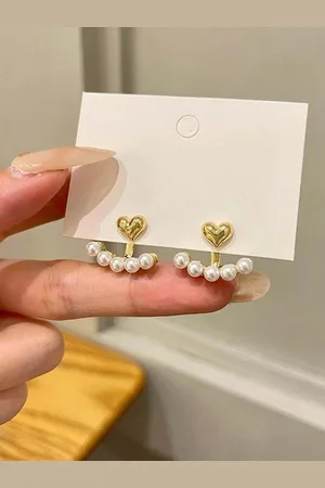 Jewels Galaxy Gold-Plated Beaded Jacket Stud Earrings