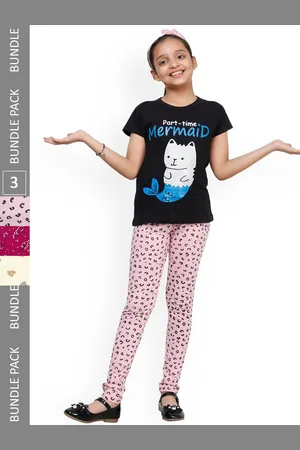 IndiWeaves Girls Pack Of 3 Conversational Printed Pure Cotton Ankle Length Leggings