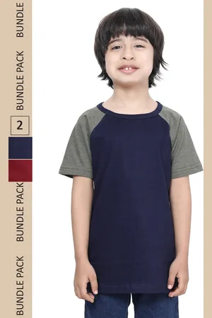 IndiWeaves Boys Pack Of 2 Raglan Sleeves Pure Cotton T-shirt