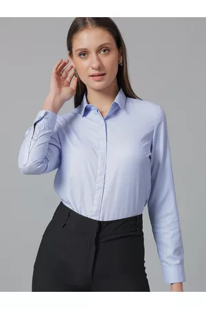English Navy Micro Ditsy Printed Spread Collar Long Sleeves Formal Shirt