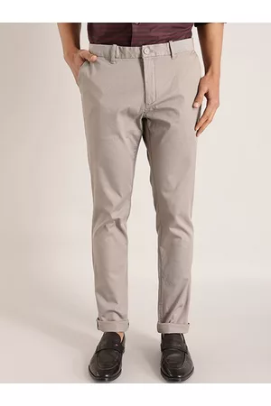 Buy Men Khaki Brooklyn Slim Fit Solid Regular Trousers online  Looksgudin