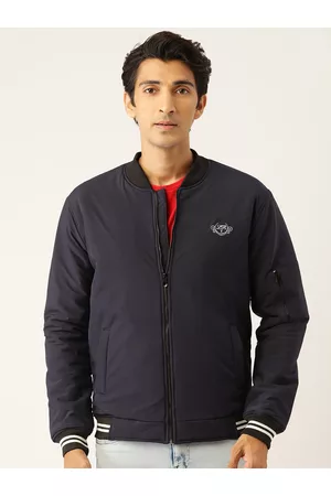 Leather Retail Men Navy Blue Bomber Jacket