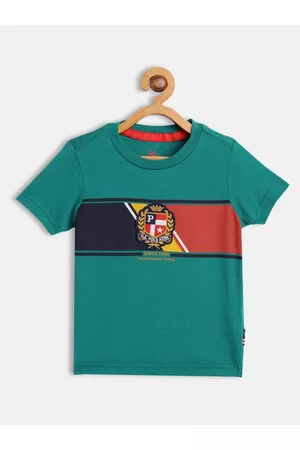 Ralph Lauren U S Polo Assn Kids Boys Teal Green Striped Pure Cotton T-shirt