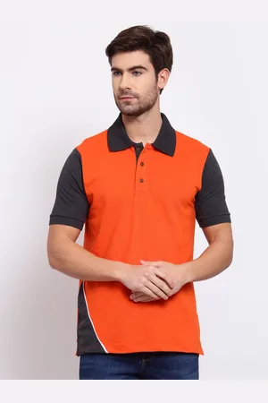 Kalt Men Orange & Black Colourblocked Polo Collar T-shirt
