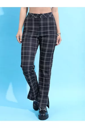 Ketch Women Mid Rise Plain Checked Trousers