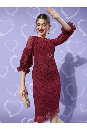 Miss Chase Women Charming Maroon Floral Lace Dress