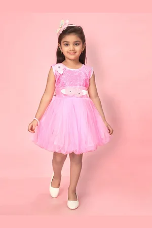 BAESD Girls Floral Self Design Net Fit & Flare Dress