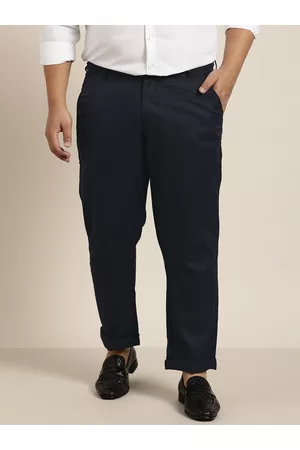 SOJANYA Men Navy Blue Solid Smart Formal Trousers