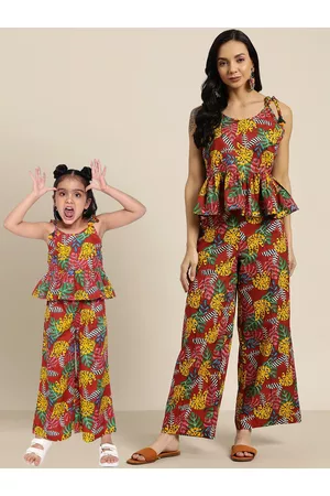 Sangria Maroon & Mustard Yellow Pure Cotton Printed Co-Ords Set