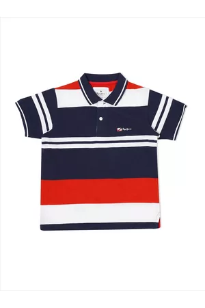 Pepe Jeans Boys Blue Striped Polo Collar T-shirt