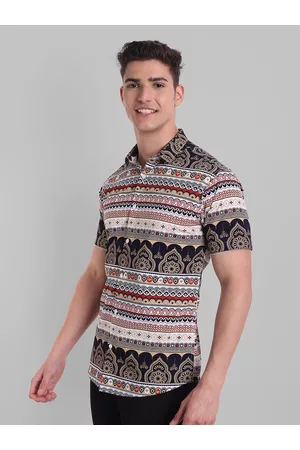 Majestic Men Beige Slim Fit Printed Casual Shirt