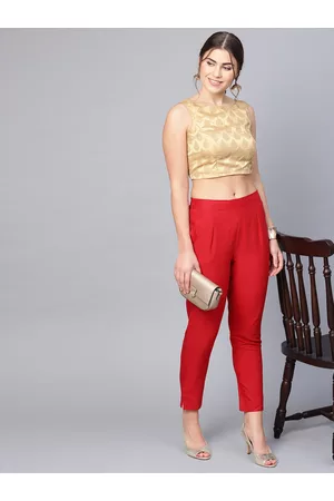 Juniper Women Red Smart Slim Fit Solid Cigarette Trousers