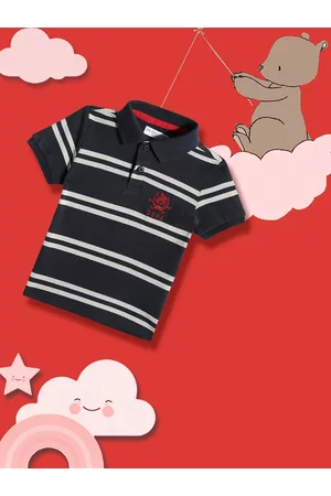 Ralph Lauren Boys Navy Blue Striped Polo Collar Pure Cotton T-shirt